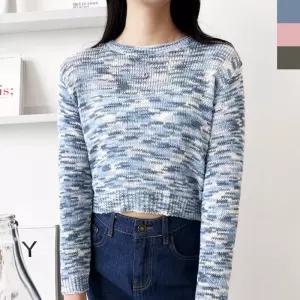 여성 크롭 긴팔 니트 1P 봄여름 데일리 라운드 티셔츠 KDd1+5DyZ