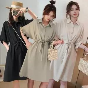 TBZ 반팔 카라 원피스 허리끈조절 러블리한 프릴소매 원피스