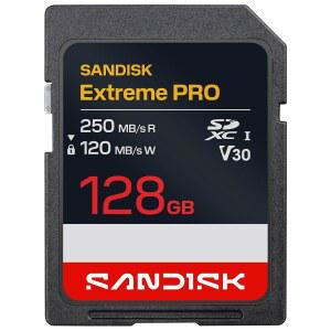 SANDISK 128GB 익스트림 프로 SD UHSI 카드 - 최대 250MB/S 읽기 속도 및 120MB/S 쓰기 4K UHD 풀 HD U3 V30 SDSDXXJ128GGSCIN
