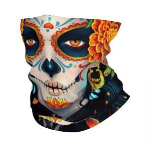 호환 Day of the Dead Neck 남녀공용 각반, 사이클링용 UV 얼굴 가리개, 멕시코 설탕 해골 반다나 스카프, 겨울