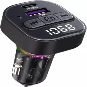 자동차용 블루투스 5.3 FM 송신기 타입-C PD 30W 충전기 및 QC3.0 USB 포트가 있는 어댑터 무선 라디오 MP3