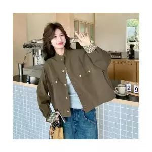 여성 트렌디 아이템 코트 하프 체크 쇼트 아우터 차이나 재킷 HT1