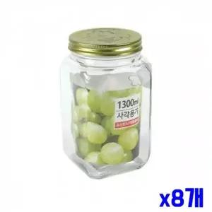 WL 유리 사각 저장용기1300ml x8개 피클용기 밀폐용기 WFLPR2U