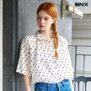 [BNX]도트 패턴 시스루 카라넥 반팔 셔츠 (BY2BL028L0)