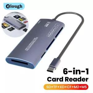 Elough 6 in 1 카드 리더기 SD TF XD CF M2 메모리 USB 어댑터 유형 C 노트북 용 고속 데이터 전송