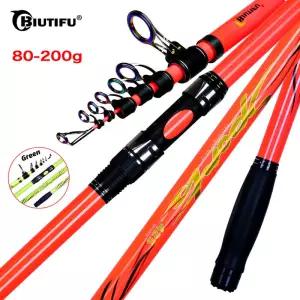 BIUTIFU 텔레스코픽 낚싯대 4.2/4.5/5.0m 헤비 캐스팅 80-200g 바닷물 서핑 각진 가이드 고 탄소 바다