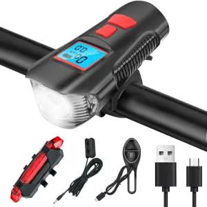 슈퍼 브라이트 6비트 LED 다기능 방수 자전거 조명 세트 USB 충전 라이트 및 리어 미등 인텔리전트 파워