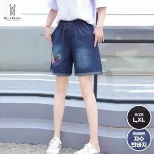 벨라도나 여성 여름 레트로 자수 데님 숏팬츠 청반바지 Bon-2703