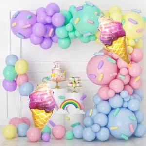 파스텔 풍선 갈랜드 아치 키트 142개 마카롱 무지개 스크림 호일 파티 생일 테마 장식용