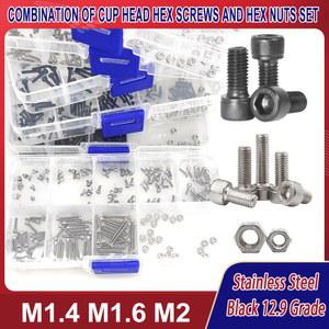 M1.4 M1.6 M2 304 스테인레스 스틸 캡 알렌 헤드 볼트 등급 12.9 검정색 DIN912 및 너트 육각형 육각 소켓 캡 볼트 나사 L = 2-16mm
