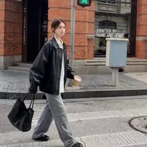 (스타일하우스)레더자켓 가죽재킷 JK 여자 오버핏 라이더 블루종 가을
