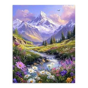 성인 초보자를 위한 알피니 산 풍경 페인트 키트 화 휴식 및 홈 데코를 DIY 자연 유화 16x20 인치