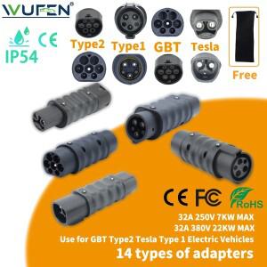 WUFEN 32A NACS GBT 전기차 충전기 GBT에서 타입1/타입2/테슬라 어댑터로 변환 테슬라에서 GBT/타입1/타입2