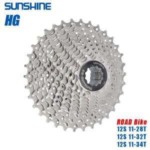 Sunshine 12 속도 도로 자전거 카세트 12v 11-28T 11-32T 11-34T 자전거 카세트 k7 테이프 도로 경주 Freew