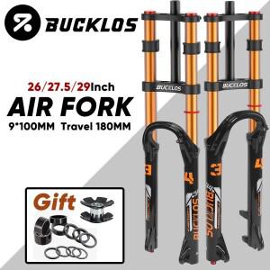 BUCKLOS MTB 듀얼 크라운 에어 포크 9*100mm 퀵 릴리즈 자전거 에어 서스펜션 포크 트래블 180mm 산악 자전