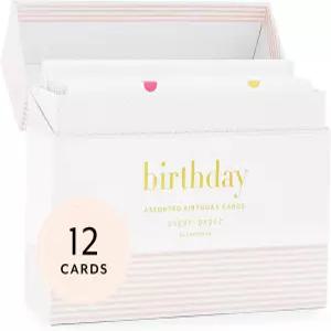 슈가 페이퍼 생일 카드 박스 인사말 모음 12장의 봉투 세트 빈 내부 6.25인치 x 2인치 5인치 보관함