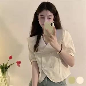 사랑스러운 이중 빅카라 레이스 쉬폰 블라우스