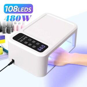 손톱용 480W UV LED 램프 108개 LED 레드 라이트 화이트닝 모드가 있는 네일 건조기 넓은 공간 매니큐어 램프 4 타이머