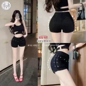 뚜에스틸로 여성용 팬츠 검정 청 여름 청반바지 청바지 볼륨 로우 스판 반 스키니 핫팬츠 ADOR2