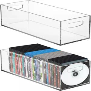 Frcctre 2팩 아크릴 DVD/CD 보관함 손잡이가 있는 투명 홀더 케이스 비디오 게임 블루레이 책 집 사무실용
