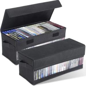 CCidea CD 보관함 - 2개의 케이스 팩 뚜껑 및 시각 창이 있는 14인치 x 5.9인치 5.3인치 디스크 홀더 전체