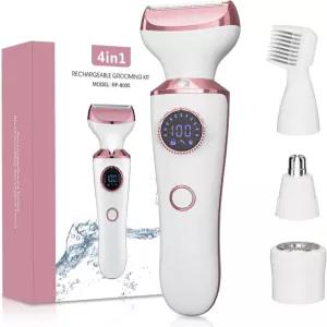 여성용 전기 면도기 얼굴 다리 겨드랑이 4-in-1 비키니 트리머 및 바디 LED 조명 여행 기능이 있는 충전식