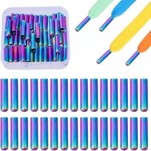 Beinkmake 50Pcs 레인보우 신발끈 팁 아글렛 금속 스니커즈 캔버스 후드 비치 팬츠용 엔드 캡 교체품