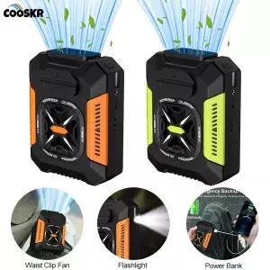 휴대용 허리 클립 팬 5000mAh USB 충전식 강력 에어 쿨러 야외 캠핑 파워 뱅크 LED 라이트 포함