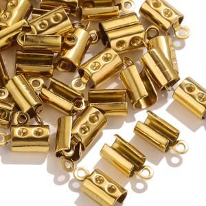 50pcs 스테인레스 스틸 pvd 도금 18k 골드 크림프 엔드 비즈 캡 가죽 코드 클립 팁 폴드 비드 팔찌 DIY 커