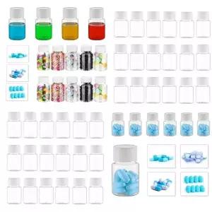 호환  3050100Pcs 15ml-100ml 투명 플라스틱 알약 병스크류 캡 포함 고체 분말 캡슐 보관용 리필 가능 빈