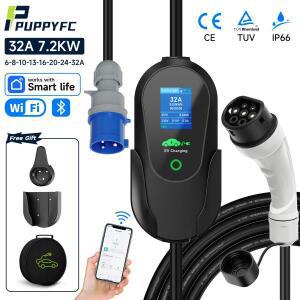 호환Puppyfc 휴대용 EV 충전기 7.2KW 32A Type2/Type1 고속 케이블 IP66 과부하 보호 자동차 용 WiFi 제어