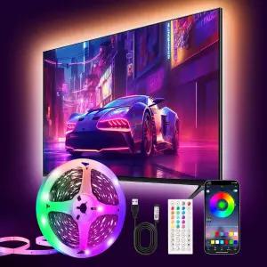 PSTAR TV LED 백라이트 리모컨 및 앱 제어 기능이 있는 9.84피트 음악 동기화 RGB 32-45인치 USB 전원