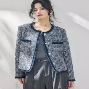 그레이 여성용 봄 퍼 스팽글 핀턱 수술 코트 트위드 CH1