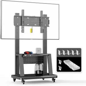 32-75인치 평면/곡선형 LED/LCD/OLED 휴대용 바닥 TV 스탠드 바퀴가 달린 모바일 높이 조절 가능한 헤비