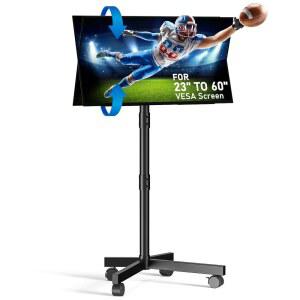23-60인치 LCD LED OLED 평면 곡면 스크린 TV용 존테라 모바일 TV 스탠드, 최대 88파운드, 기울기 및 높이 조절 가능, 롤링 휠 카트 잠금, VESA 400x400mm, 블랙