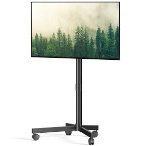 모바일 TV 카트 롤링 스탠드 23-60인치 LCD LED OLED 평면 곡면 스크린 최대 88파운드, 높이 조절식 휴대용 잠금 휠, 실외 마운트, Max VESA 400x400mm, 검정색