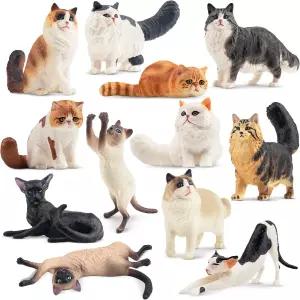EYSCOTA 12PCS 실감나는 고양이 인형 플라스틱 케이크 토퍼 크리스마스 선물