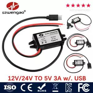 호환  8-32V 12V 24V  5V 3A DC DC 스텝 다운 컨버터 15W Type-C USB 벅 자동차 전원 공급 장치 충전기 휴
