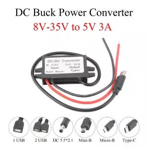 호환  8-35V  5V DC 전력 변환기 3A 15W 벅 레귤레이터 스텝다운 전압 공급 모듈 전원 어댑터가 있는 방수