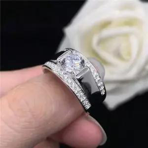 남자 모이사나이트 반지 랩 다이아 다이아몬드 인기 솔리드 화이트 골드 1캐럿 18k 도금 AU750