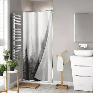 ORTIGIA 3 in 1 스몰 스톨 샤워 커튼 및 클리어 PEVA 라이너 세트 흑백 36x72 인치 반폭 6 개의 양면 후크