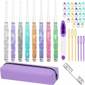 호베코이 인라인 크로셰 세트 8PCS 플라스틱 긴 케이스 컬러풀한 미끄럼 방지 바늘 2.5mm-6mm