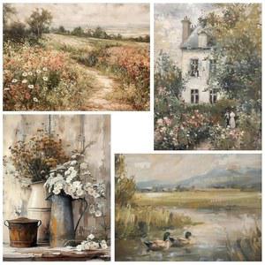 성인 숫자 키트별 페인트 4팩, 페인트, 꽃 및 식물 DIY 아크릴 유화 키트 가정용 벽 장식 선물 12x16인치