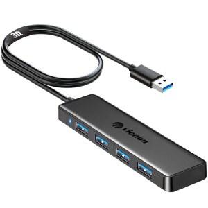 USB 허브, VIENON 4포트 3.0 허브 스플리터 확장기, 노트북, Xbox, PS4/5, 플래시 드라이브, HDD, 콘솔, 프린터, 카메라, 키보라드, 마우스-3.3피트