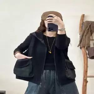 가을 빈티지 여사친 데님 후드 카디건 조끼 트렌드 프린트 상의 ST3