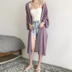 L 루즈핏 가디건 롱가디건 퍼플 로브 간절기 여성가디건 로브가디건 오픈가디건