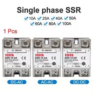 LCTC 1pcs 솔리드 스테이트 단상 24 AC 380 SSR 비접촉 릴레이 10A AC