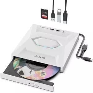 Alxum USB DVD 드라이브 외장 - Type-C 3.0 CD 버너 SD 슬롯 및 포트 포함 노트북/PC/Windows/Mac