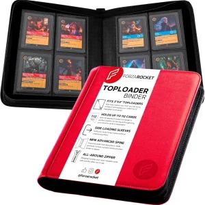 포르자로켓 112 탑로더 바인더 TCG 및 스포츠 카드용 4포켓 지퍼 링리스 앨범 PU 가죽 사이드로드 스토리지