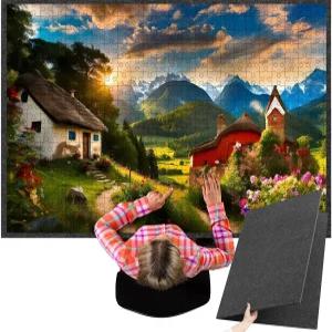 블로사운드 다크 그레이 55 x 37 3000피스 접이식 퍼즐 보드 매트 대형 휴대용 펠트 직소 패드 미끄럼 방지